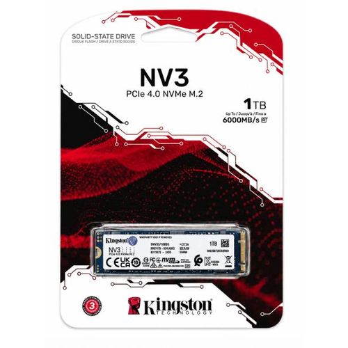 Kingston Disque dur SSD NV3 M.2 M-Key NVMe PCIe 4.0 SSD Interne 1To M.2 2280-SNV3S/1000G